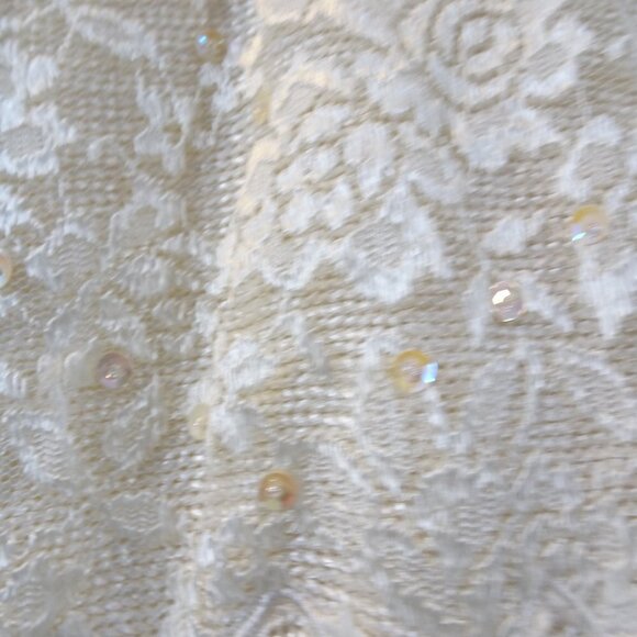 PIERRE CARDIN Ivory Cream Short Sleeve Sweater Lace Detail Sequin Size M Vintage - Picture 8 of 9